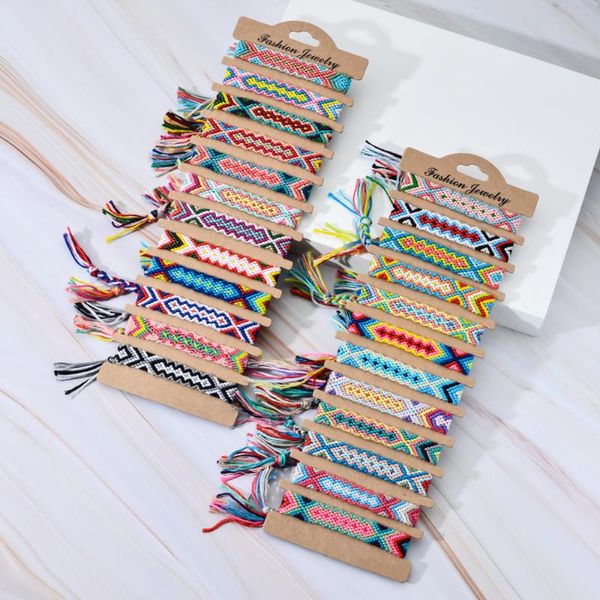 

12pcs/lot ethnic colorful braided bracelets bangles handmade adjustable weave rope wide chain bracelet for women men jewelry, Golden;silver