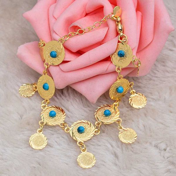 

link, chain bangles arab ethnic girly fresh gold coin bracelet with stone women dubai jewelry african gifts kid birthday present, Black