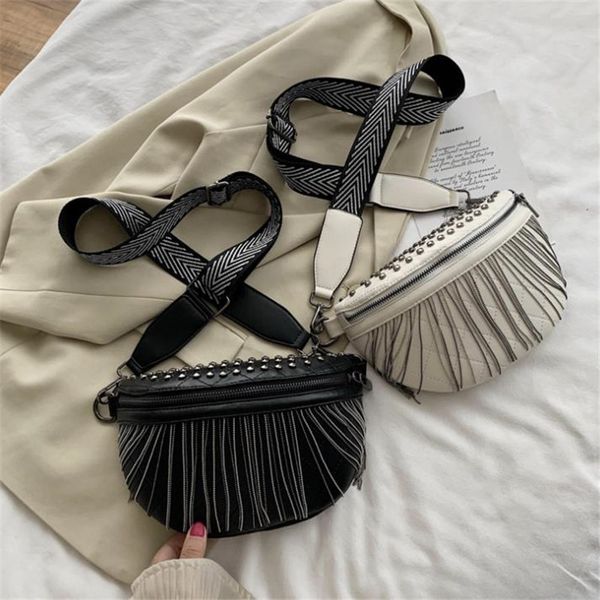 

vintage women bags pu leather tassel rivet crossbody bag 2020 designer chest messenger bag lady cell phone handbags and purses