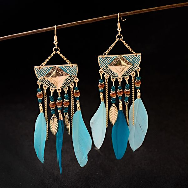 

dangle & chandelier vintage women's ethnic semicircle alloy beads drop earrings feather fashion jewelry gypsy boho oorbellen jhumka, Silver