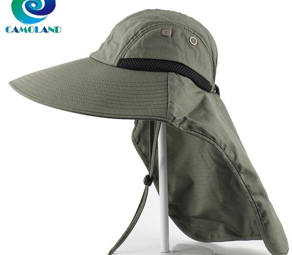 

camolad mens bucket hats with neck flap summer sun hat for women long wide brim fishing caps outdoor uv protection hiking hat y200619, Blue;gray