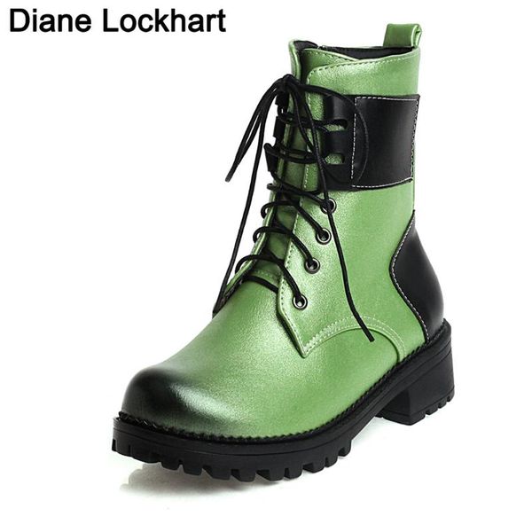 

boots 2021 fashion motorcycle women platform heels casual shoes lacing round toe ladies autumn black green mujer