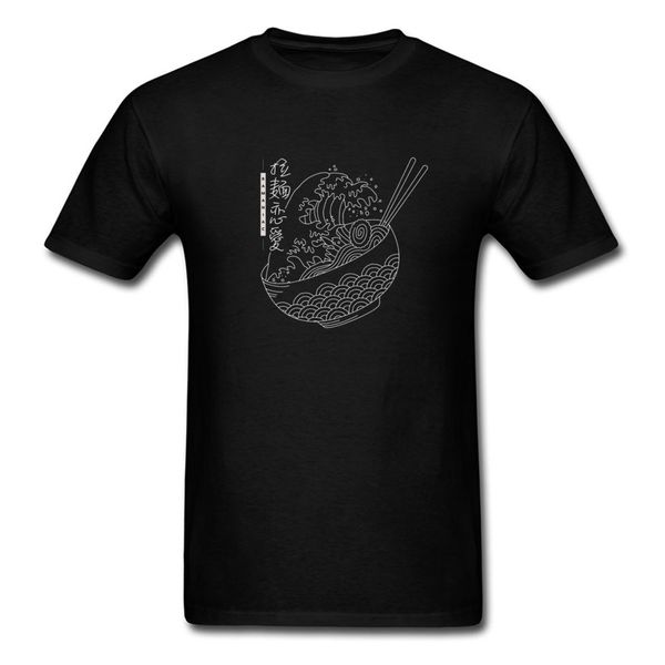 

hokusai surge wave ramen noodles design art t shirt for men tornado line japanese spaghetti good print t-shirt cotton fabric
