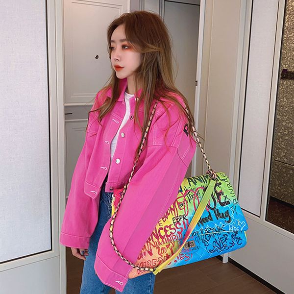 

women's jackets spring womens streetwear denim cropped jacket fall 2021 long sleeve ripped cowboy bomber coat harajuku red yellow cloth, Black;brown