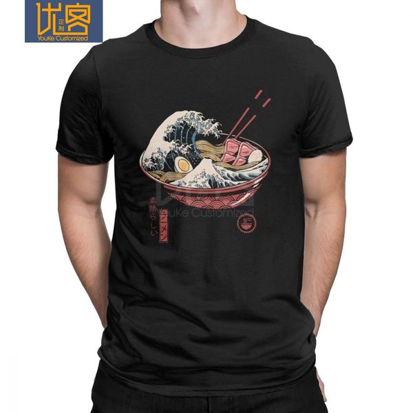 

great ramen wave men's t shirt noodles the great wave of kanagawa cotton tees o neck japan japanese t-shirt plus size clothes