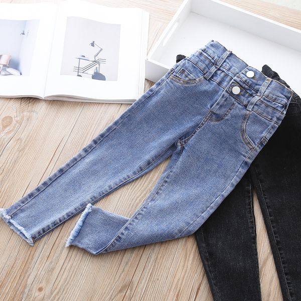 

girls high waist slim elastic soft jeans 2020 autumn, Blue