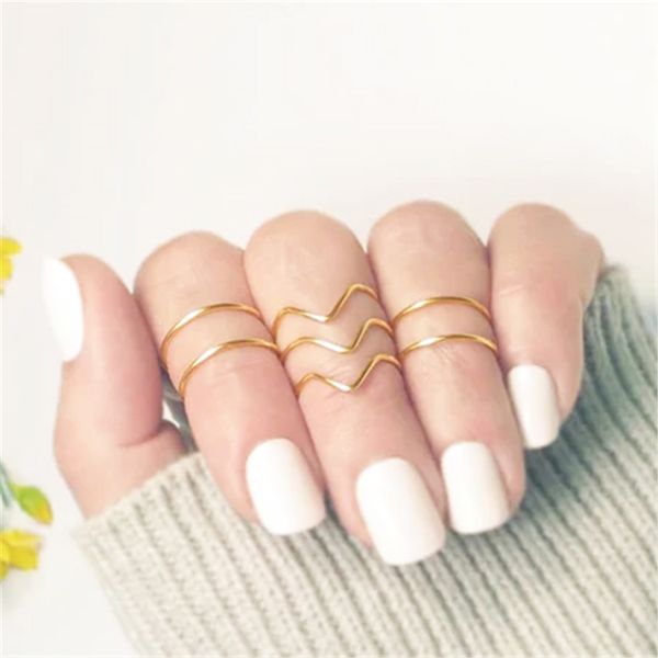 

7pcs boho knuckle ring set handmade jewelry gold filled/925 silver anillos mujer bohemian anelli bague femme jewelry for women, Golden;silver