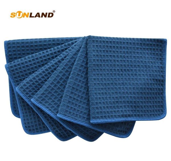 

sinland 380g thick microfiber waffle weave cloth kitchen dish drying cloths washcloths face hand towels black blue 6 pcs 13 x13 t200612