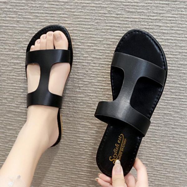 

summer female slippers female students sandals non slip flat beach shoes women plain slipper size 35-43, Black