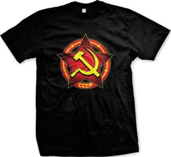 

russia cccp ussr soviet union star hammer sickle circle pride mens t-shirt