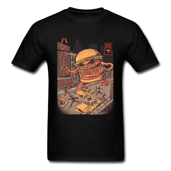 

huge kaiju hamburger monster tshirt japanese anime funny t shirt comic 100% cotton fabric harajuku men christmas t-shirts