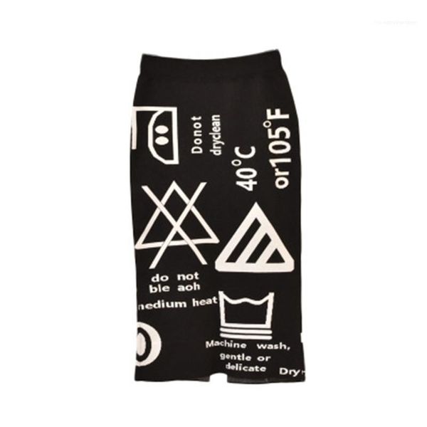 

skirt chic print stretch vintage women bodycon winter long slim fit elastic skirt women high waist knitted midi split, Black;gray