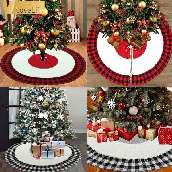 

christmas tree skirt knitting knitted plaid border round xmas decorations festival new year decor little trees plaid christmas