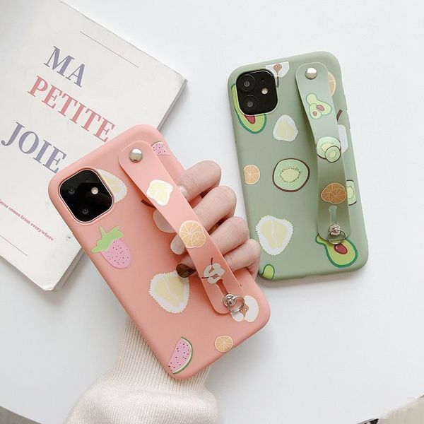 

cute fruit wristband phone case for iphone xs max xr x 7 8 6 6s plus lemon strawberry soft imd back cover stand