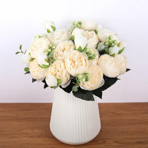 

rose silk artificial flowers bouquet 5 heads artificial rose buds wedding home office indoor decorative plastic fake flower