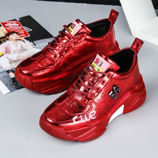 

boots platform women tennis shoes sequins leather wedge chunky sneakers female sport trainers tenis feminino basket femme, Black