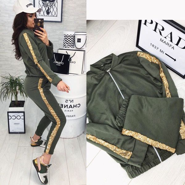 

20FW women's tracksuits new product fashion casual sequin stitching jacket high quality trousers tracksuits Size S-XL