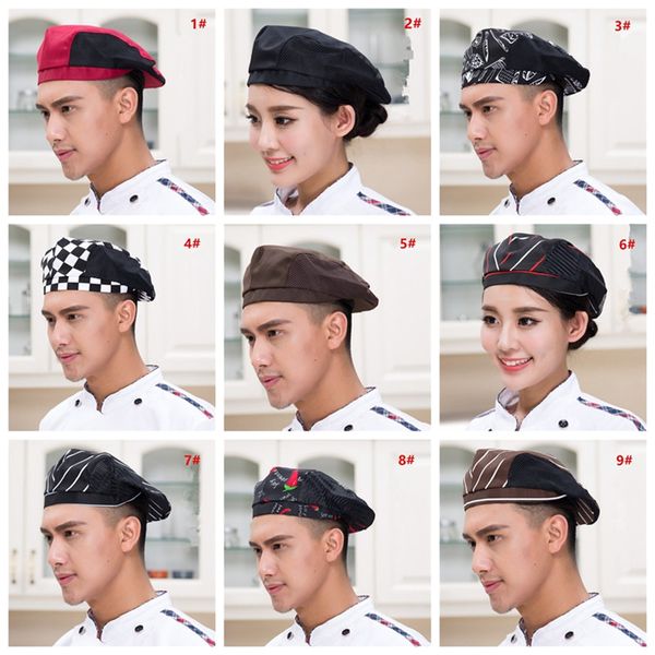 

cook men women kitchen baker chef cap beret hat catering 9 colors ylm9934, Blue;gray