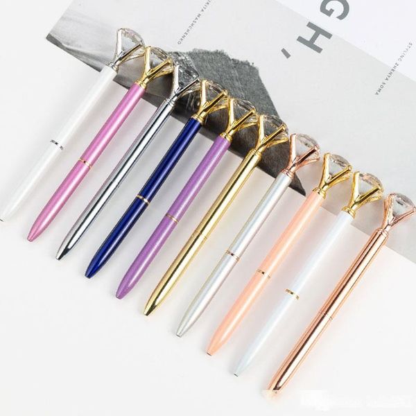 

new fashion big crystal diamond ballpoint pens school office supplies gem metal ball pen student gift ing, Blue;orange