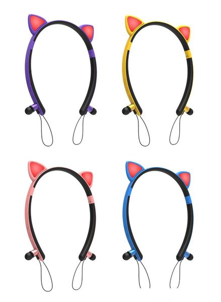 

headband luminous wireless earphone light emitting cat ear earbuds metal ear buds bluetooth 5.0 headphone stereo sound sports headset zw-29