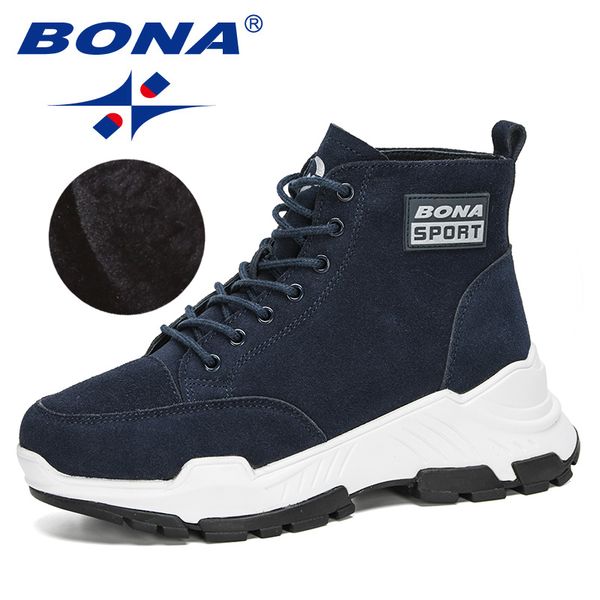 

bona 2020 new designers suede plush warm quality snow boots ladies lace-up booties high winter footwear chaussures feminimo, Black