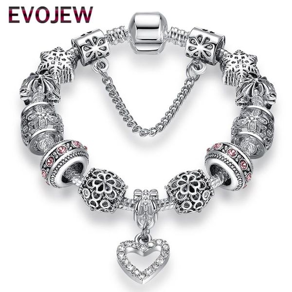 

fashion antique 925 silver bracelets & bangles crystal heart charm beads bracelet for women diy original jewelry gift, Golden;silver