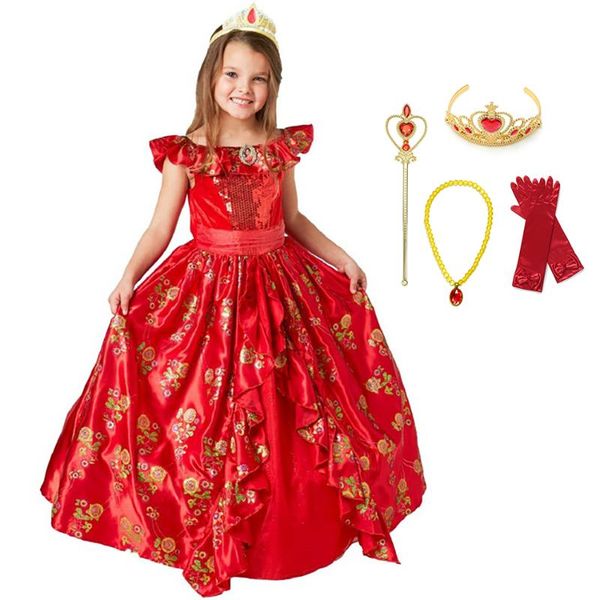 

girls princess dress deluxe cosplay gown red costume kids of girls adventure dress halloween fancy frock, Red;yellow