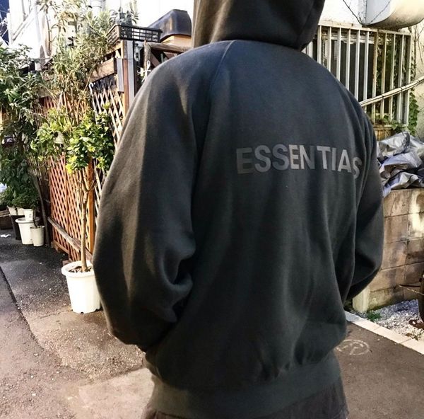 

trendy fear of god fog essentials double line new back printed letter zip hooded sweater, White;black
