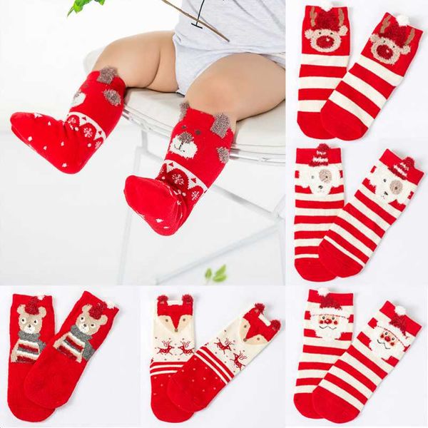 

new christmas baby girls boys children 3 pairs socks toddler cotton knee high frills socks striped animals 0-3y, Pink;yellow