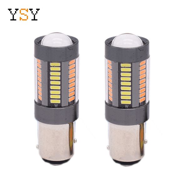 

2pcs 1157 amber white switchback led 1157 bay15d 4014 66smd led turn signal bulb brake light with lens dc 12v