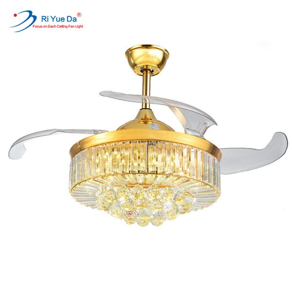 

electric fans riyueda room luxury decorative lighting retractable ceiling fan lamp with crystal light