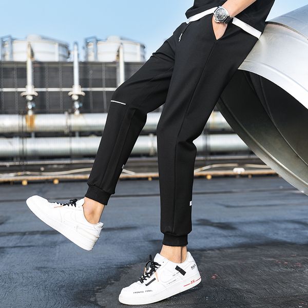 

men's pants comfortable and versatile capris student leggings, Black