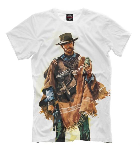 

клинт иствуд футболка - дикий запад стиль белая печать западной тройник ковбой