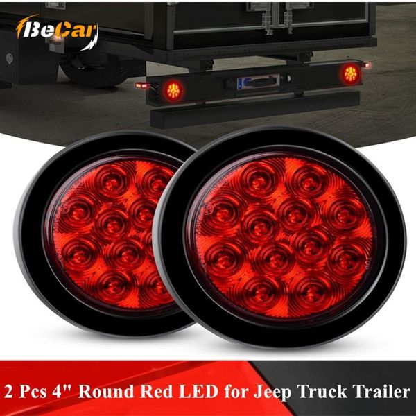 

2 pcs 4" round red led tail lights for truck trailer rv w/surface mount grommet plugs ip67 car sbrake turn tail lights