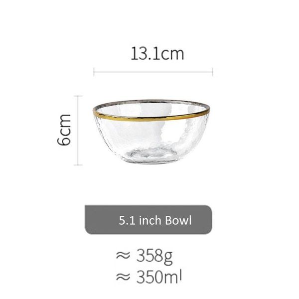 

vintage hammered glass bowl with gold trim round clear handmade japanese style textured glass bowl for dessert salad fruit dishes