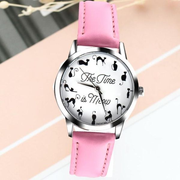 

women watches gift fashion cat pattern ladies girls quartz wrist watch leather band clock 2020 #f, Slivery;brown