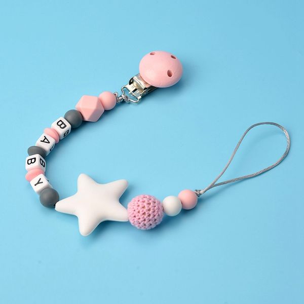 

1pcs silicone beads baby pacifier clips baby letter beads silicone star pacifier anti-lost chain holder shower gift