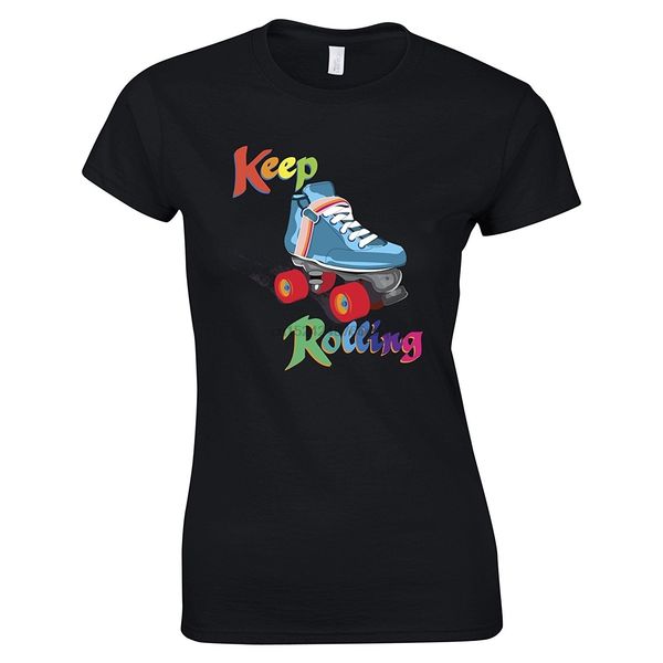 

keep on rolling derby girls roller skate jammer vintage retro womens t-shirt