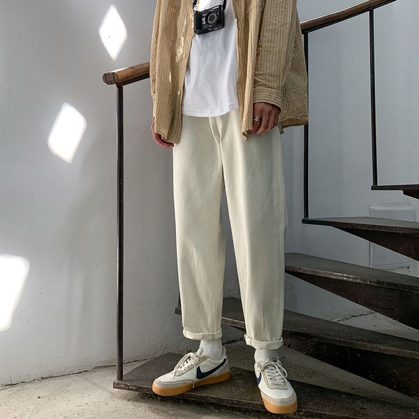 

autumn korean style straight jeans men's fashion solid color casual retro jeans men streetwear loose hip-hop denim trousers mens, Blue
