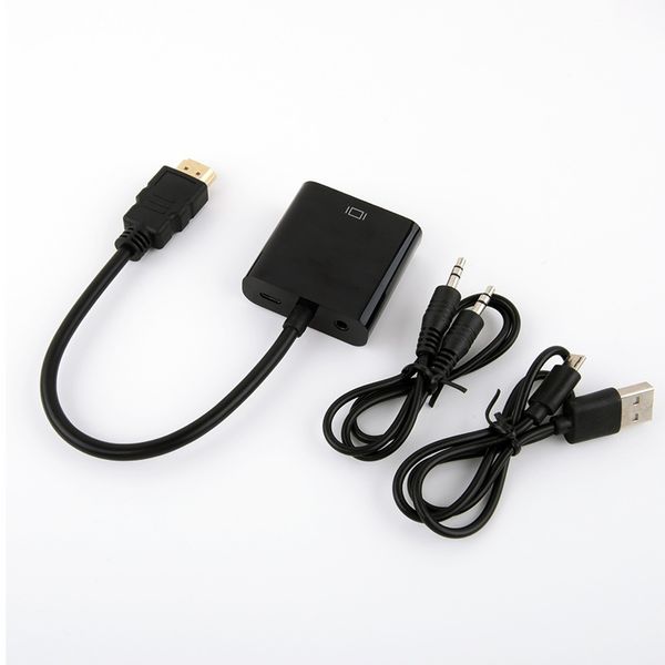 

1080 hd hdmi to vga adapter cable converter with audio output & usb charge cable for pc laphdtv ps3 140pcs/lot