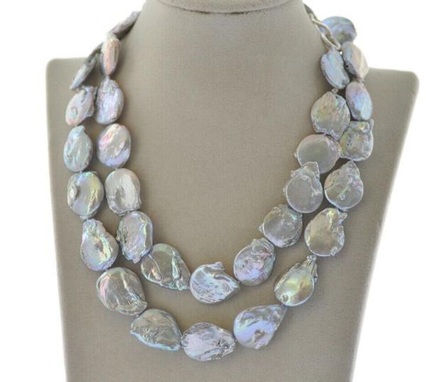 

beautiful 36" 23mm gray drop-coin freshwater pearl necklace, Silver
