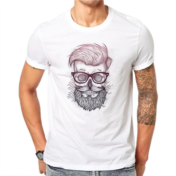 

100% cotton beard skull men fashion o-neck personalized 3d print design white t shirt hip hop plus size 4xl short sleeve