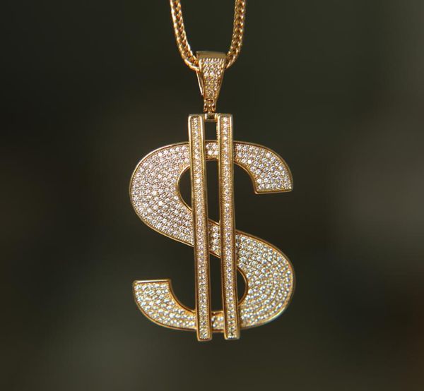 

chains promotion 2021 sparking bling boy mens jewelry micro pave full cz dollar sign pendant franco chain necklace, Silver