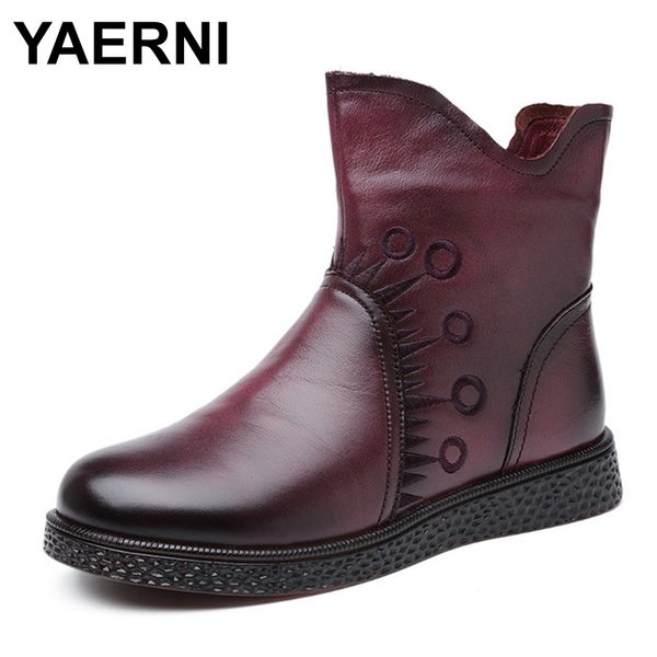 

boots yaernifloral woman platform shoes winter comfortable genuine leather ankle for women all match retro lady, Black