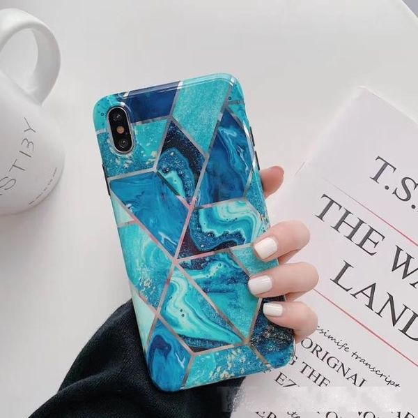 

designer phone case electroplating stitching lattice marble pattern iphone11pro max mobile phone shell apple 7 / 8plus anti-fall