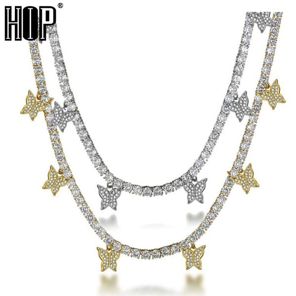 

hip hop adjustable 32cm+15cm tennis chain with butterfly pendant 4mm 1 row cz cubic zirconia stones necklace for men jewelry, Silver