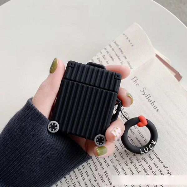 

3d suitcase trunk luggage case for apple airpods silicone bluetooth earphone case cover for airpods 2