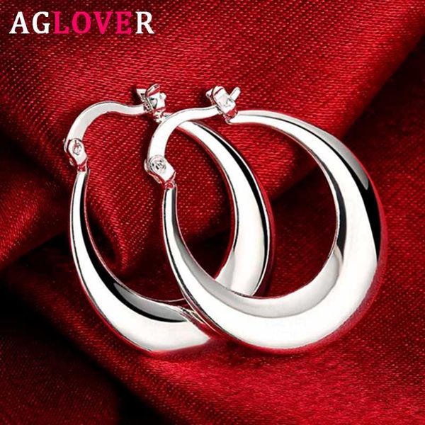 

hoop & huggie aglover 30mm 925 sterling silver fat round smooth u big earrings for women fashion wedding engagement jewelry gifts, Golden;silver