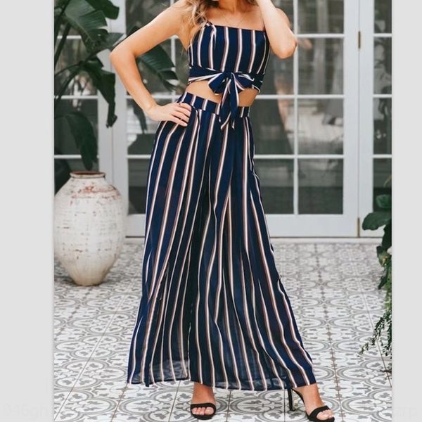 

women's slim camisole elastic high waist striped wide leg pants wide leg pants fashion suit for women hynpq, Gray