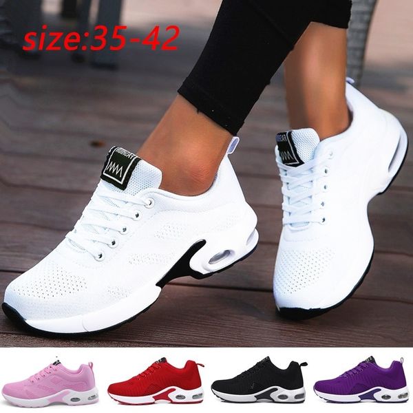 

fashion women lightweight sneakers flat shoes outdoor sports shoes breathable mesh comfort flat air cushion lace up, Black